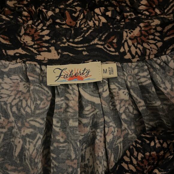 Faherty Portia Artisan Block Print 3/4 Sleeve Blouse Top Navy Tan Size M - Picture 6 of 8